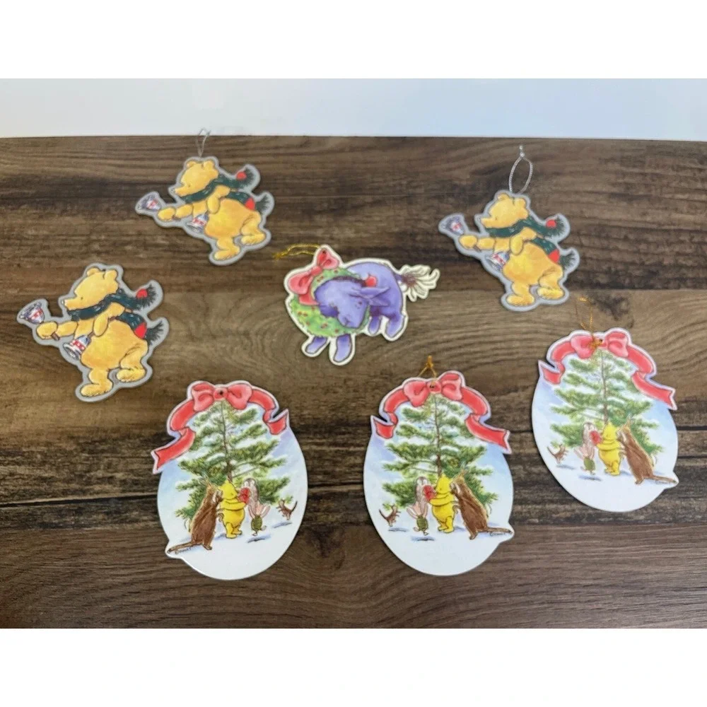 Lot Of 7 Winnie the Pooh Christmas Cardboard Ornaments Eeyore Double Sided